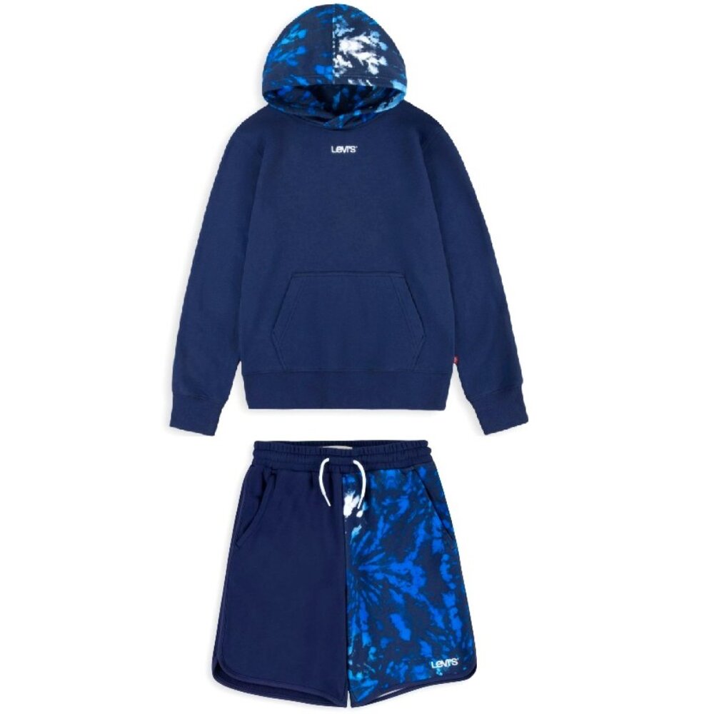 NWT - Levi’s Big Boys Tie Dye Hoodie Sweatshirt + Shorts Set, Blue  - Size XL